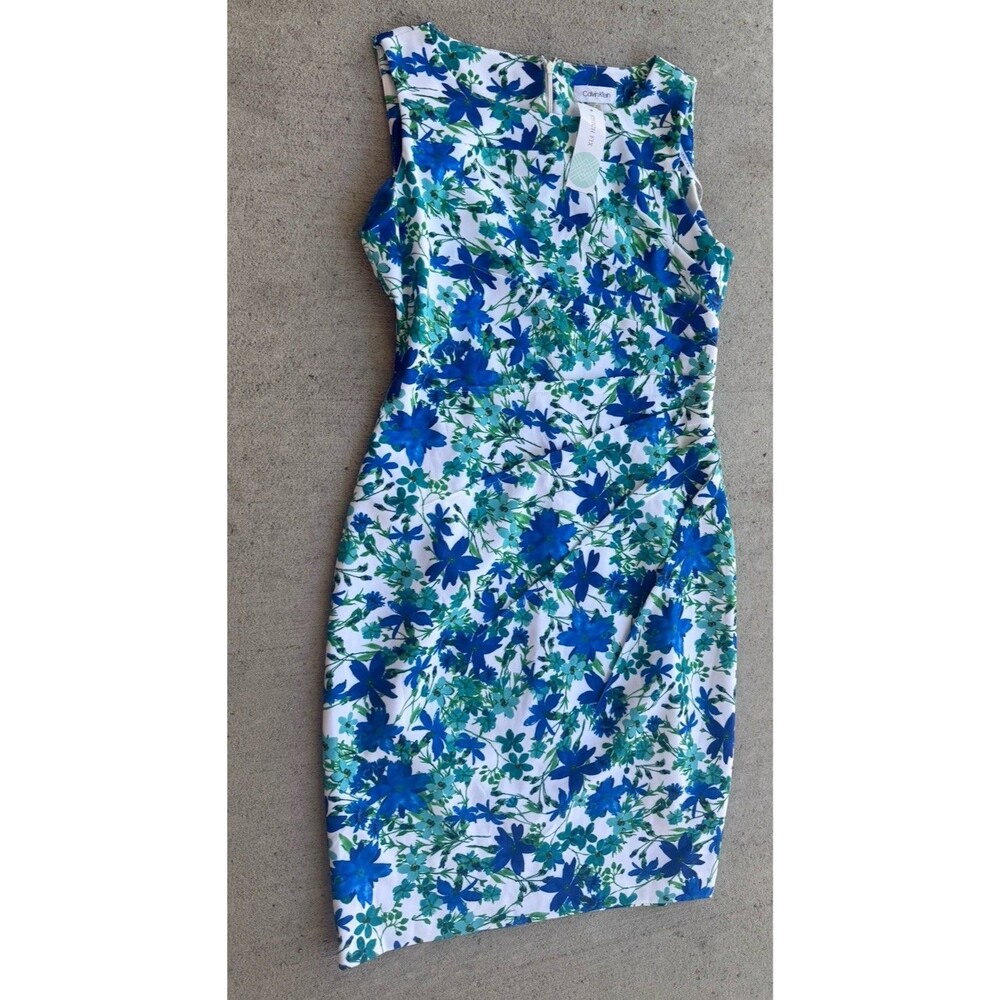 Calvin Klein Women’s Dress Starburst 10 Blue Floral Sheath Dressy NWT